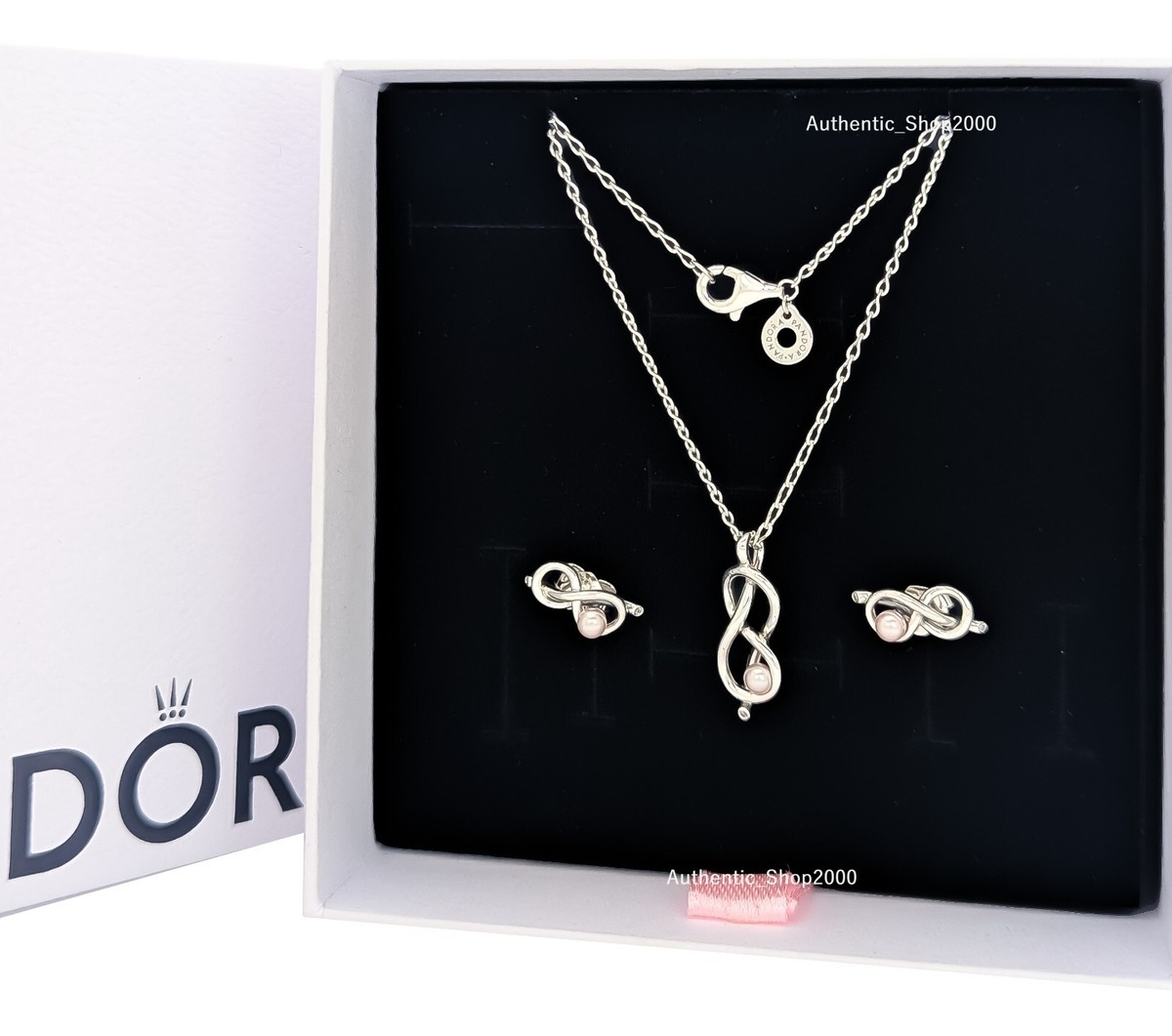 ◇MIDNIGHT MOMENT.◇ pop pearl earring NEW 100% PANDORA 925 Infinity Knot Ar Pearl Earrings +