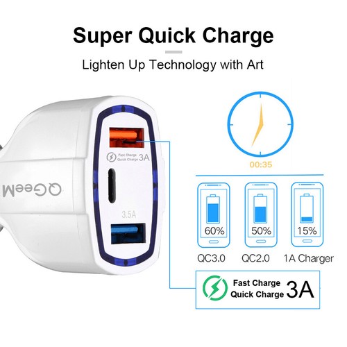 Samochodowa ładowarka USB + PD USBC Quick Charge 3.0 Ładowarka do telefonu komórkowego 2 port USB + PD - Zdjęcie 8 z 11