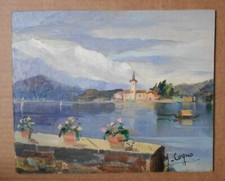 QUADRO DIPINTO AD OLIO VEDUTA ISOLA DEI PESCATORI FIRMATO M. CAGNO ? CM. 24 X 30