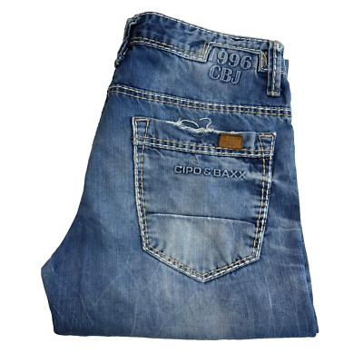 Cipo & Baxx C1149 Jeans Herren W32 L32 Blau Regular Kontrast Scheint Grunge Y2K