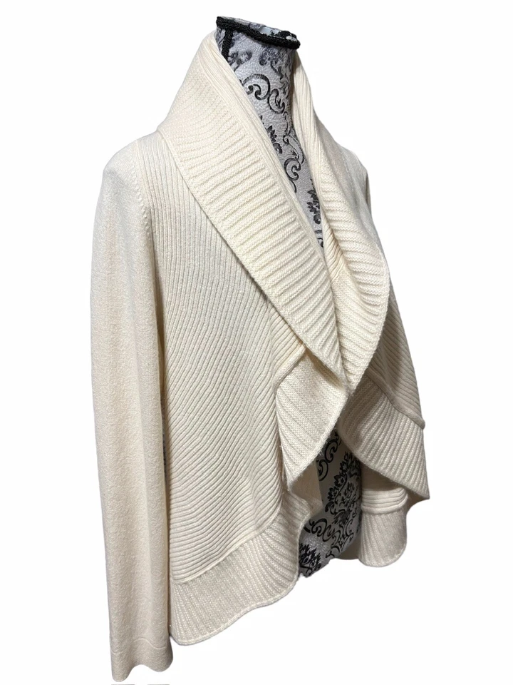 Cárdigan para mujer Peck & Peck talla mediana lana/cachemira frente abierto marfil Foto 3 de 4