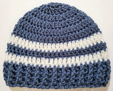 Beanie 3-6 Months Baby Boy 1 Each Handmade Crochet Striped Country Blue White