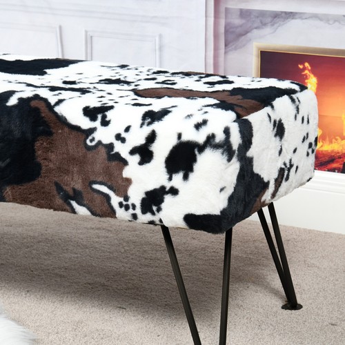 Cow Print Vanity Stool Chair Soft Faux Fur Chair Makeup Stool with 4 Metal Legs - Picture 55 of 74
