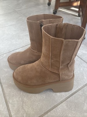 UGG Boots Size 8 Womens Classic Chestnut Twin Seam New Heights Suede Platform