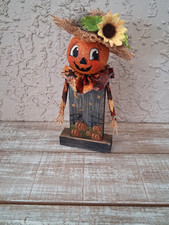 Hand Painted Spun Cotton Autumn Pumpkin Scarecrow Folk Art Doll. Not a Gourd