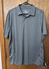 Tommy Bahama Polo Mens Large Gray IslandZone CoolMax Golf Shirt Turquoise Logo