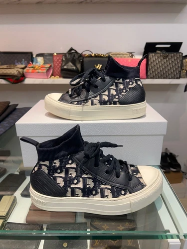 Baskets montantes tricot bleu travail et technique Dior 35 125347266