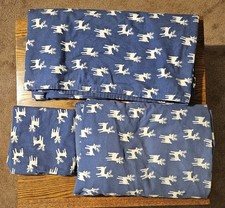 King Size Navy Flannel Deer Bed Sheet Set - 1 Fitted 1 Flat 1 Pillowcase