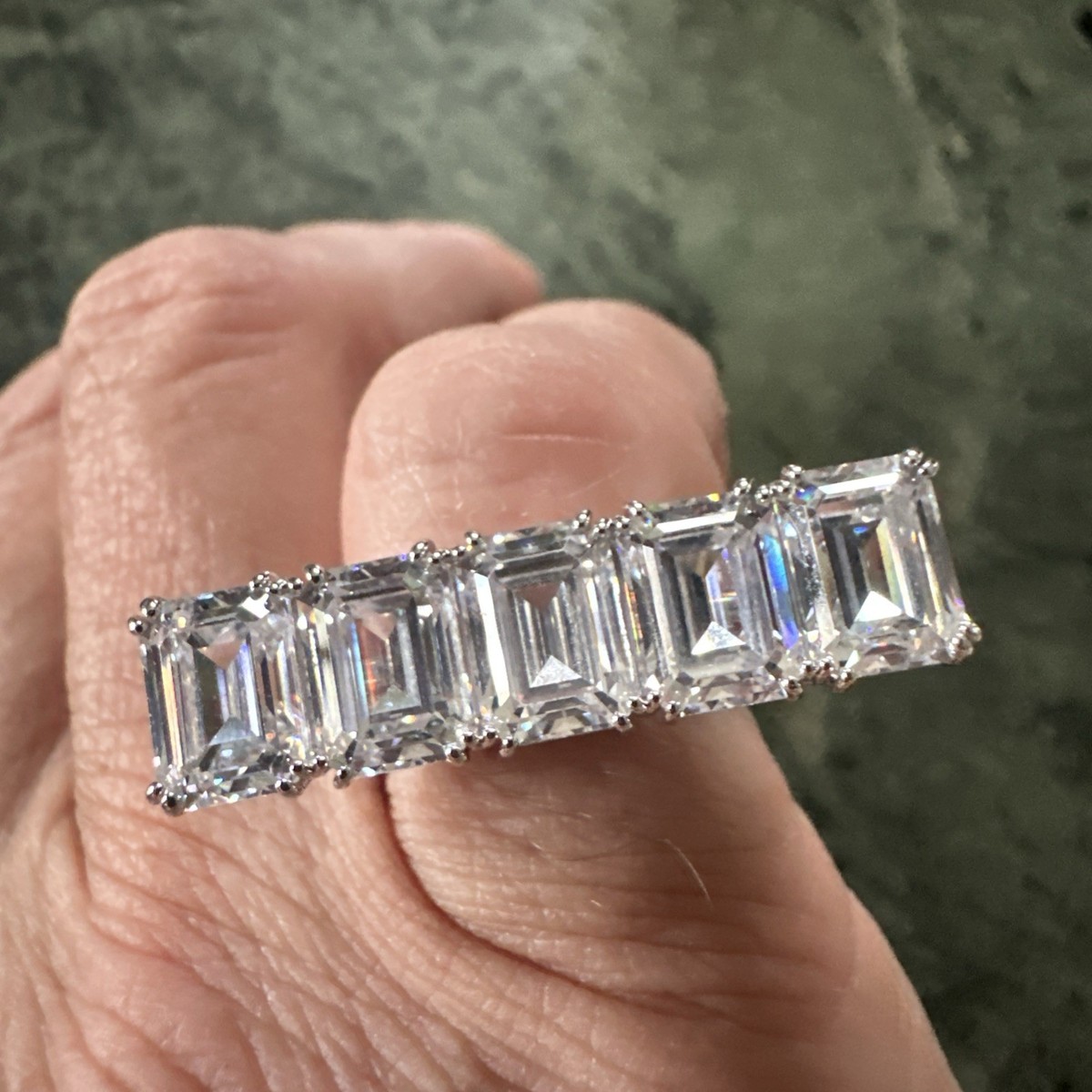 Swarovski Ring Size Emerald Cut Crystal Bar Statement Cocktail