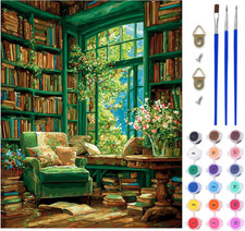 Books Room Paint by Numbers for Adults, Tree Window Painting by Numbers for Adul