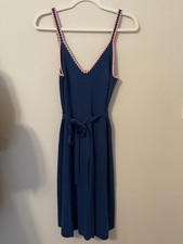 Boden Crochet Edge Knit Ribbed Dress 6L Blue Sleeveless New