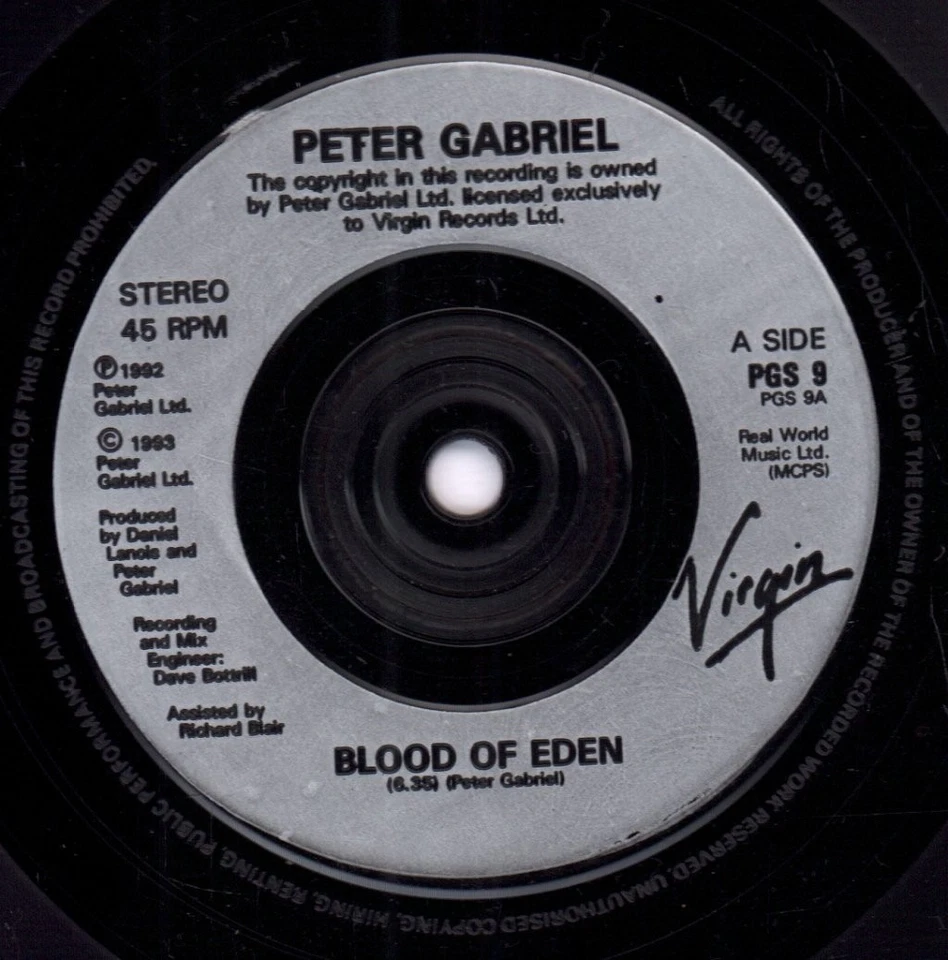 Peter Gabriel Blood of Eden 7" vinyl UK Virgin 1993 silver injection label - Image 3 of 3