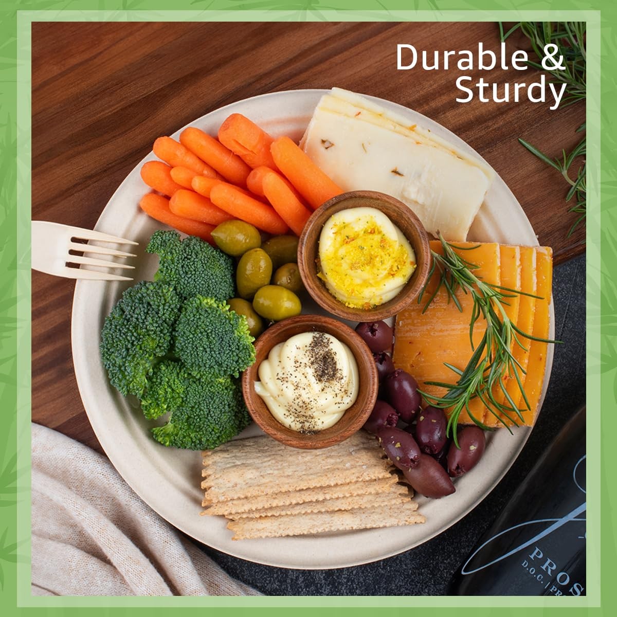 ibambo Bamboo Paper Plates Compostable 125-Pack, 9-inch | Sturdy  Microwave S...