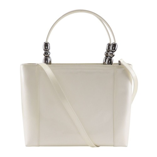 Christian Dior Maris Pearl 2WAY Patent Leather Off White Tote Bag A5 Authentic