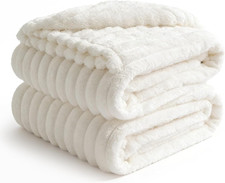 Ribbed King Size Blanket for Bed, Cream, 108"x90"