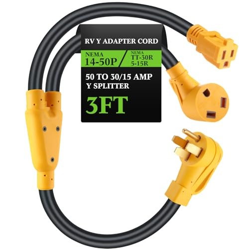 Kanayu RV Y Adapter Power Cord Compatible with NEMA 50 14-50P to TT-30R & 5-15R