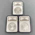 3 NGC MS69 US 1ozt .999 Silver Eagle $1's 1999,2000,2001 w/spots L24756