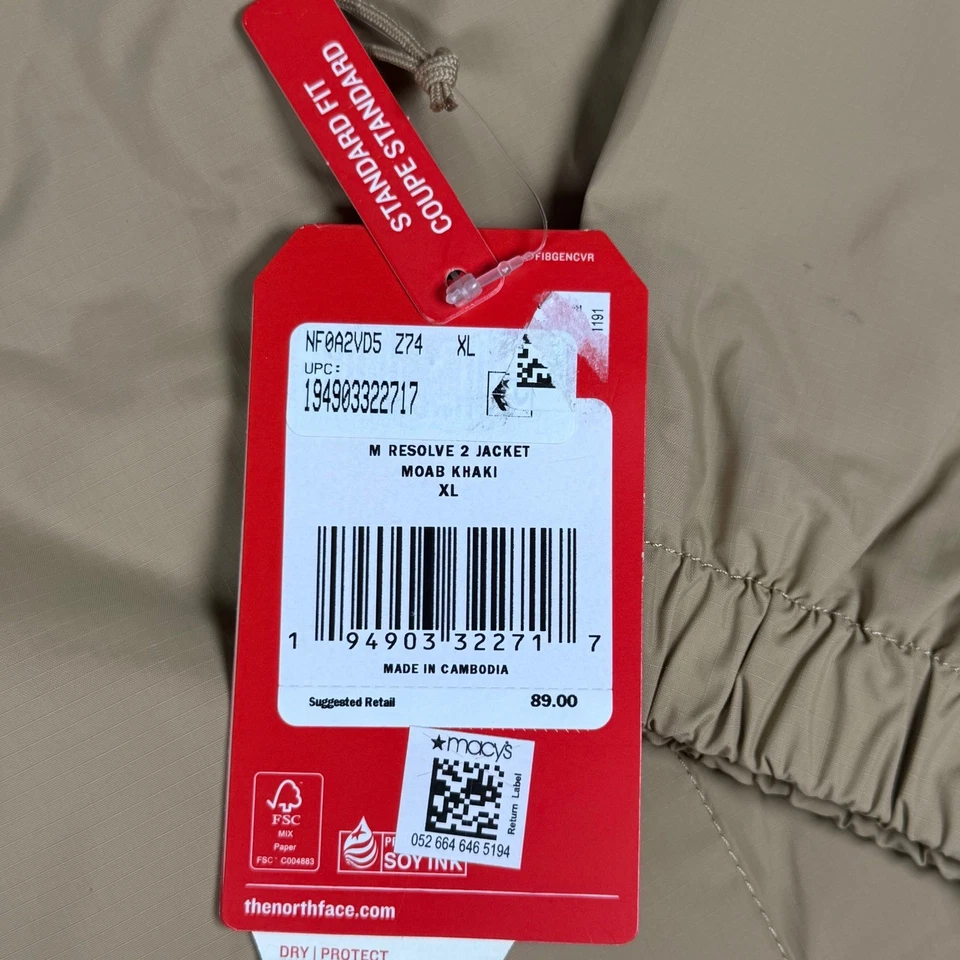 Jaqueta The North Face masculina Resolve 2 cáqui DryVent com capuz zíper completo GG leve - Imagem 4 de 4