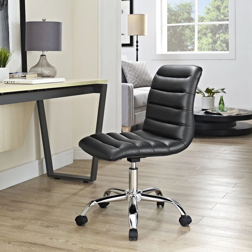 Ripple Armless Mid Back Vinyl Office Chair - Black - Image 4 of 4