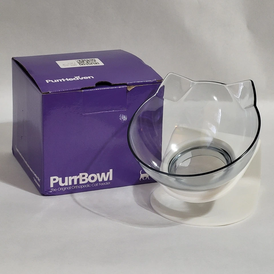 PurrBowl Einzel Katzenfutterautomat Orthopädisch Anti-Erbrechen Ergonomisch Weiß Klar NEU
