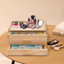 Wood Tea Bag Organizer with Drawer Storage Box Desktop Organiser with 2 Drawers