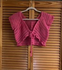 WOMEN HANDMADE CROCHET CROPPED UNDER BUST BOLERO PINK COLOR. SIZE M-L