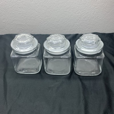 Vintage Anchor Hocking Apothecary Square Jar with Starburst Lid Set of 3