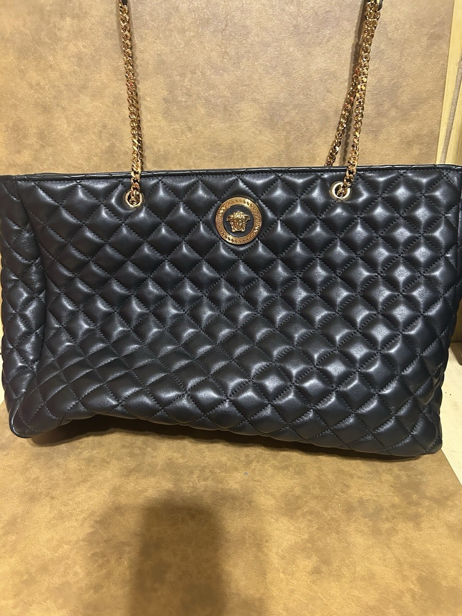 Versace Women's Black Leather Gold Medusa Quilted Tote