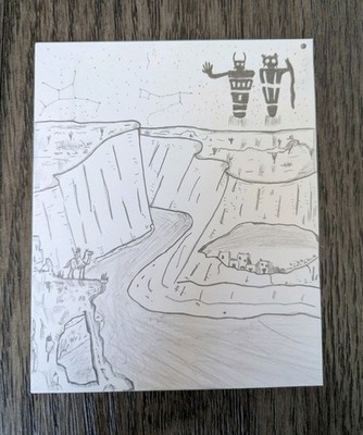 ''The Ancient Ones'' Hand Drawn Southwestern Cliff Dwelling Landscape Rock Art