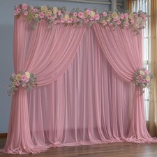 Dusty Rose Sheer Tulle Backdrop Curtains 20x10ft Wedding Drapes 4 Pack