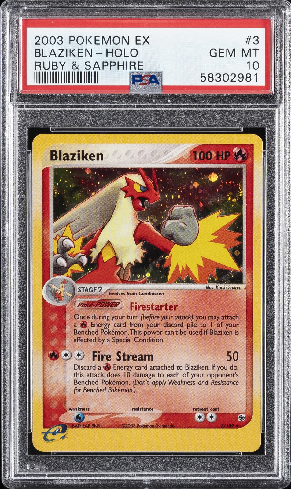 2003 POKEMON EX RUBY & SAPPHIRE #3 BLAZIKEN-HOLO PSA 10