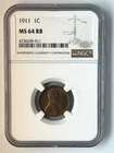 1911 Lincoln Wheat Penny NGC MS64 RB Great Condition