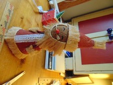 Early 1980s Santa Claus- Burlap with straw hat and trim- 12" high