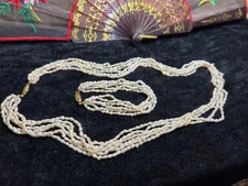 Vintage 6 Strand Fresh Water Seed Pearl Necklace- 22" and Bracelet 7"