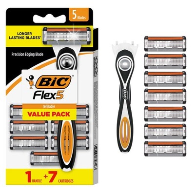 BIC Flex 5 Men s Refillable 5 Blade Razors with 1 Handle and 7 Cartridges Smooth