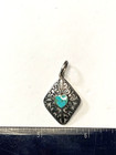 925 Sterling VTG BOMA Filigree Heart Turquoise Pendant 1" — photo 9