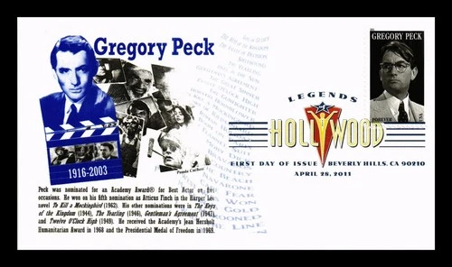 DR JIM STAMPS US COVER GREGORY PECK LEGENDS OF HOLLYWOOD FDC PANDA THERMOGRAPHED