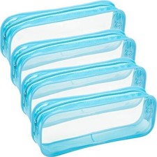 4 Pieces Clear PVC Zipper Pen Pencil Case, Big Capacity Pencil Bag Sky Blue