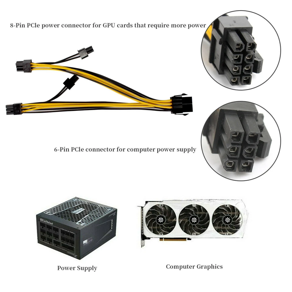 5pcs PCIE 6 pin Female to Dual PCI-E 6+2 pin 8P Male GPU Power Cable Splitter - Image 3 of 4