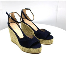 STUART WEITZMAN Nudistcurve Espadrille Platform Wedge Sandals BLACK SUEDE SZ 11B