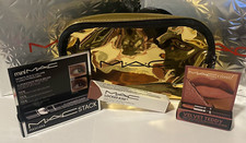 MAC Gold Makeup Pouch/Bag w/ Velvet Teddy 16/Mascara 16/Locked Kiss 28 25Bag