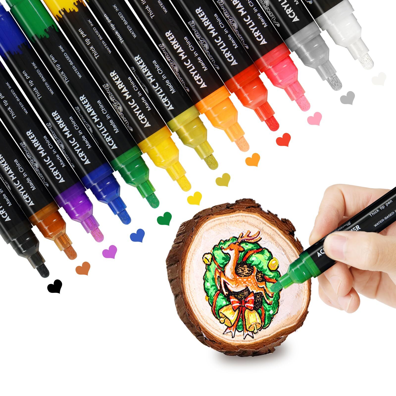 12 Colors Acrylic Paint Pens , Medium Tip for Rock Painting , Canvas, Tires, ...