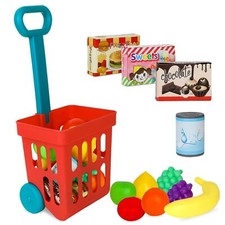Toy Shopping Cart Play Set, Plastic Food Toys, Interactive Play Set, Learning