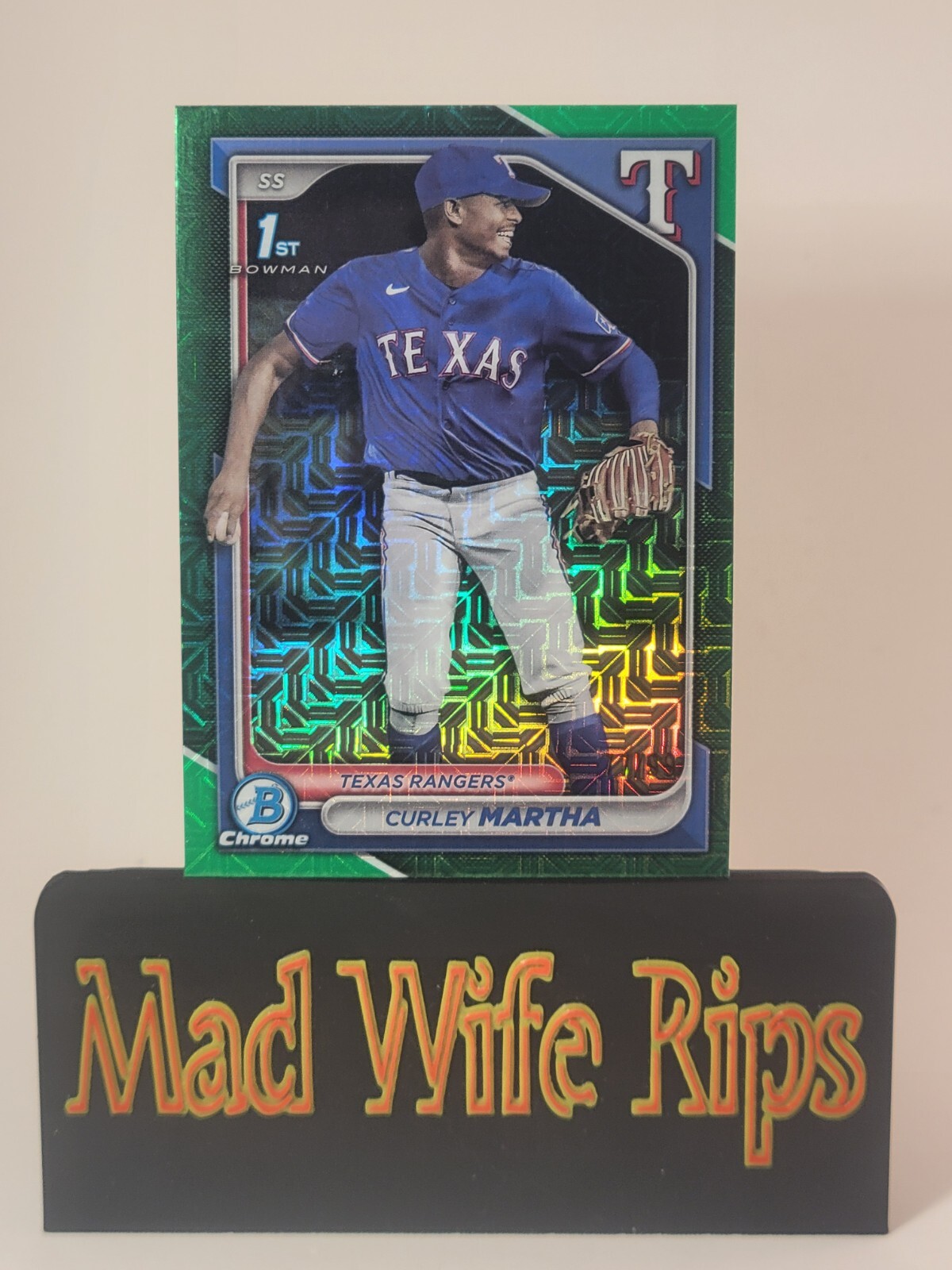 2024 Bowman Chrome BCP-168 Curley Martha Green Mojo Refractor SP /99 - Rangers