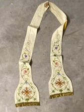 Stola Ecclesiastica Antica Floreale Eucaristica Ricamata A Mano Seta e Oro