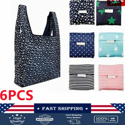GDRASUYA10 6 Pcs Reusable Shopping Bag Foldable Travel Shopping Tote Grocery Bags Washable