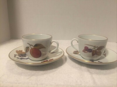 Royal Worcester ''Evesham Vale'' Fine Porcelain 2 Cup & Saucer Sets-1986-England