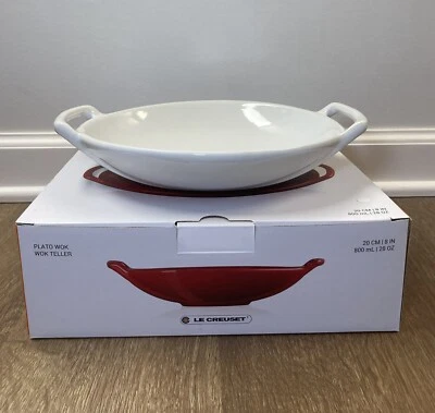 "White" LE CREUSET 8" Stoneware Wok Dish Bowl NWT 28 oz Asian Cuisine Entree
