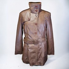 Helium Real Soft Leather Trench Coat Belted Brown Size 20 Paisley Bnwt Rrp £225
