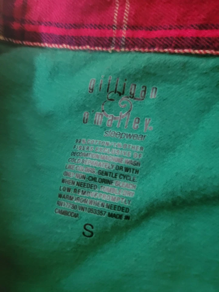 Pijama Gilligan & Omalley para mujer pequeño botón rojo verde camisa a cuadros manga larga Foto 4 de 4